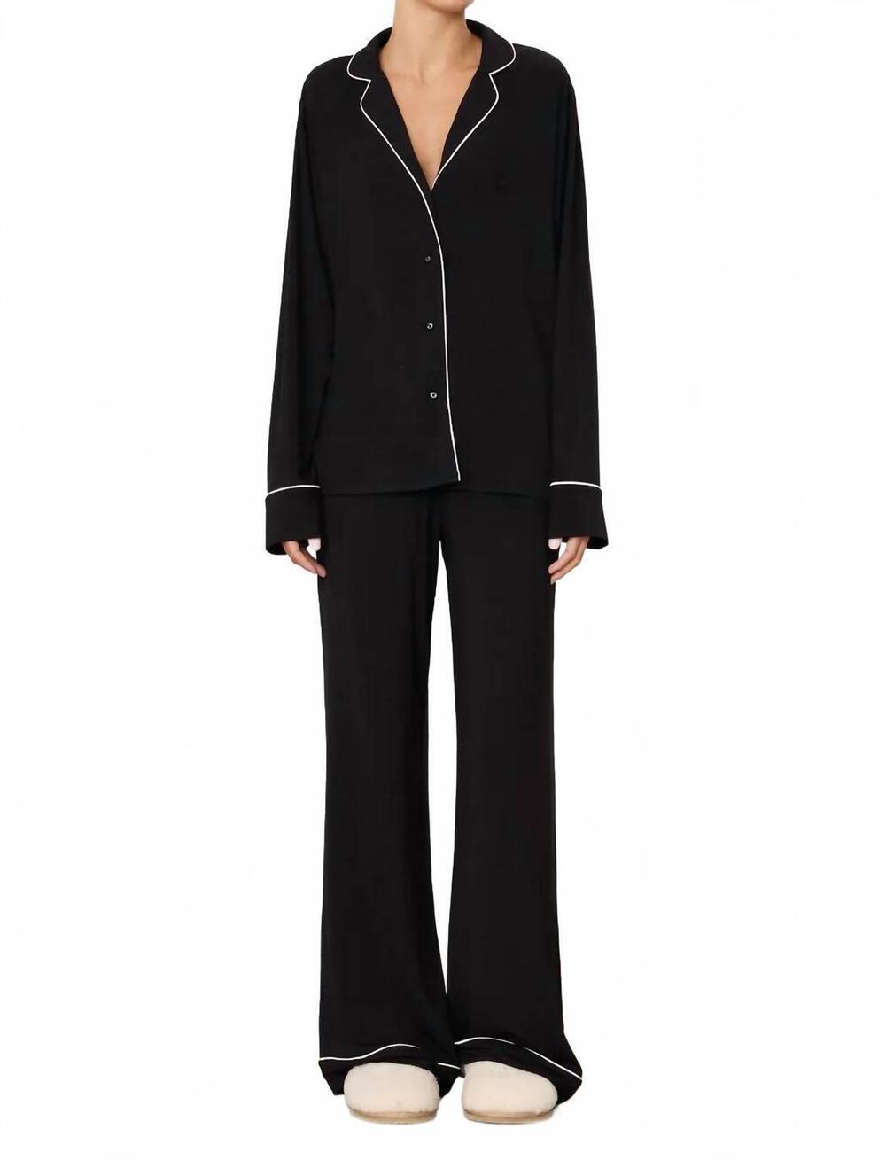 NEW ETERNE women's long sleeve top and pull-on pants pajama set in black